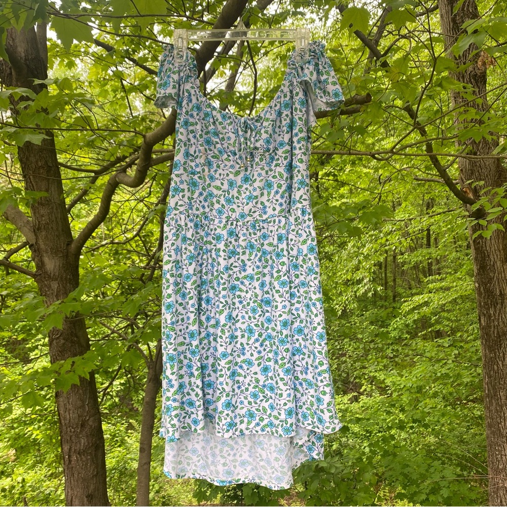 No Boundaries Blue and White Puff Sleeve Sundress